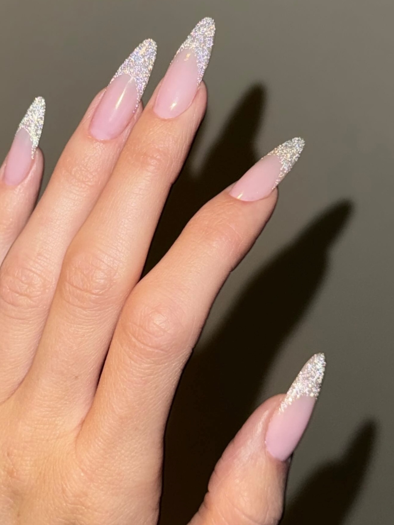 Silver Glitter French Tip Stiletto Nails — Winter Wedding Nails