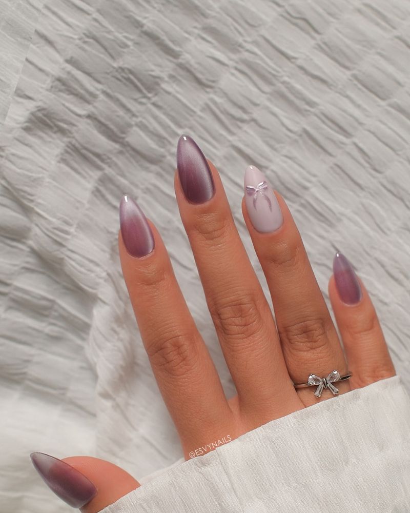Dusky Rose to Purple Satin Chrome Ombre — Winter Purple Nails