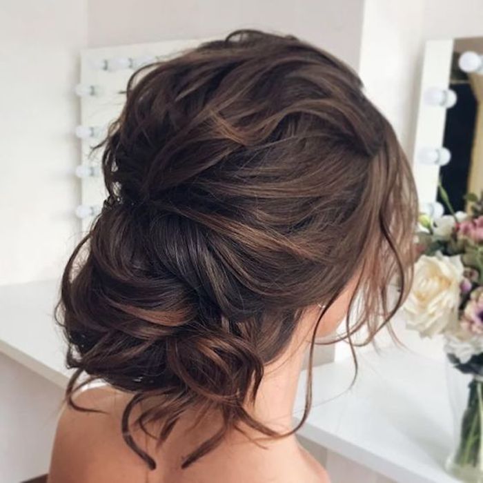 Loose Dark Brown Updo With Waves — Winter Formal Hairstyles