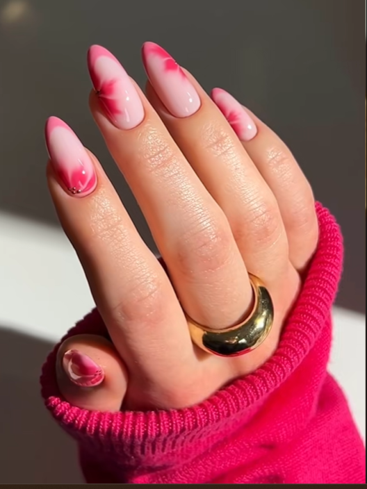 Pink Gradient with Floral Accents Pink Gradient with Floral Accents — Trendy Almond Nail Designs
