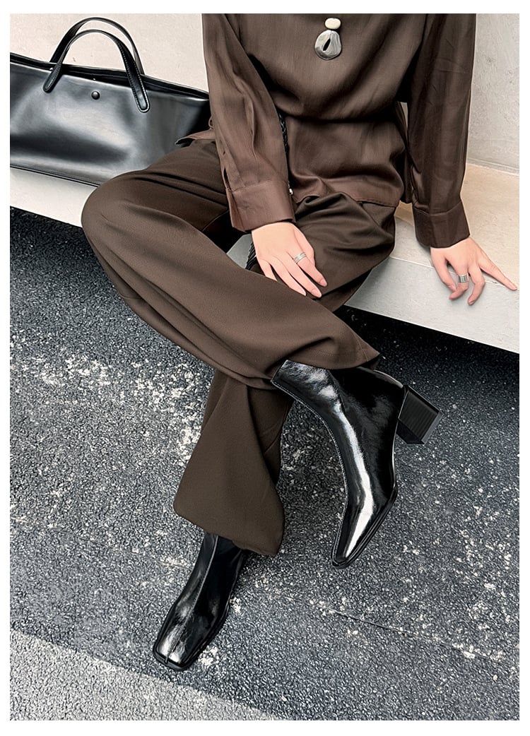 Wide-Leg Trousers with Patent Leather Ankle Boots Wide-Leg Trousers with Patent Leather Ankle Boots — Ankle Boots Outfits