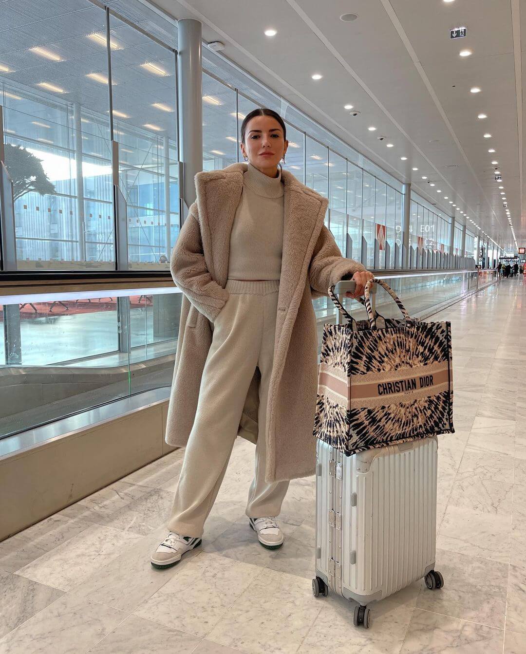 Teddy Coat Comfort: Beige Knit Set Under Cozy Outerwear — Comfy Winter Outfits