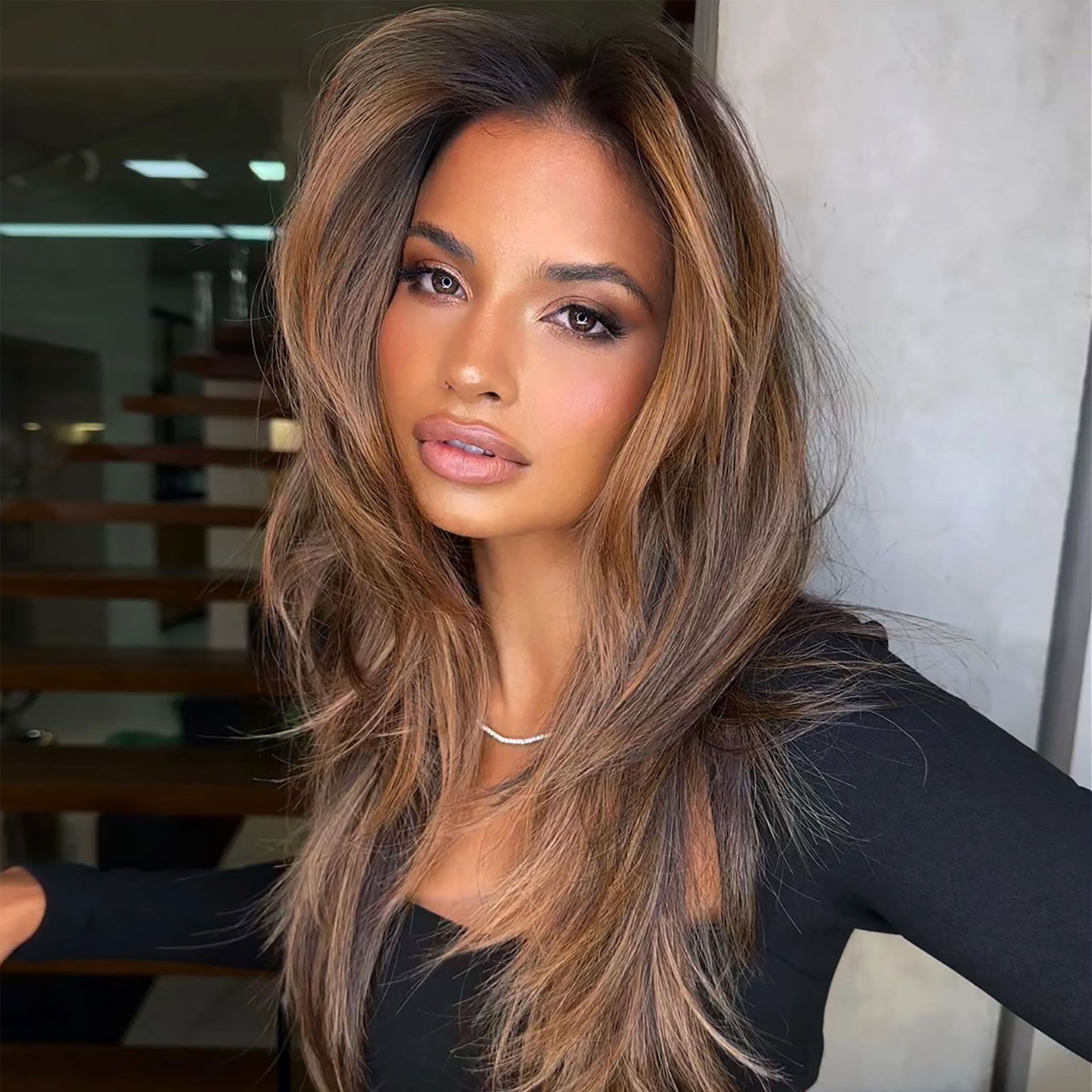 Dark Brown With Caramel and Ash Blonde Dark Brown With Caramel and Ash Blonde — Reverse Balayage