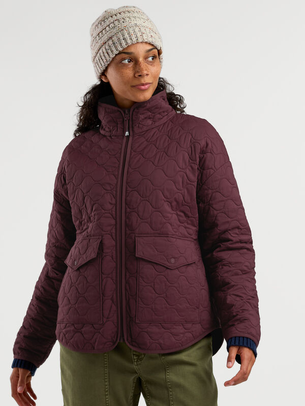 Burgundy Cropped Quilted Jacket with Unique Pattern — Winter Jackets for Women