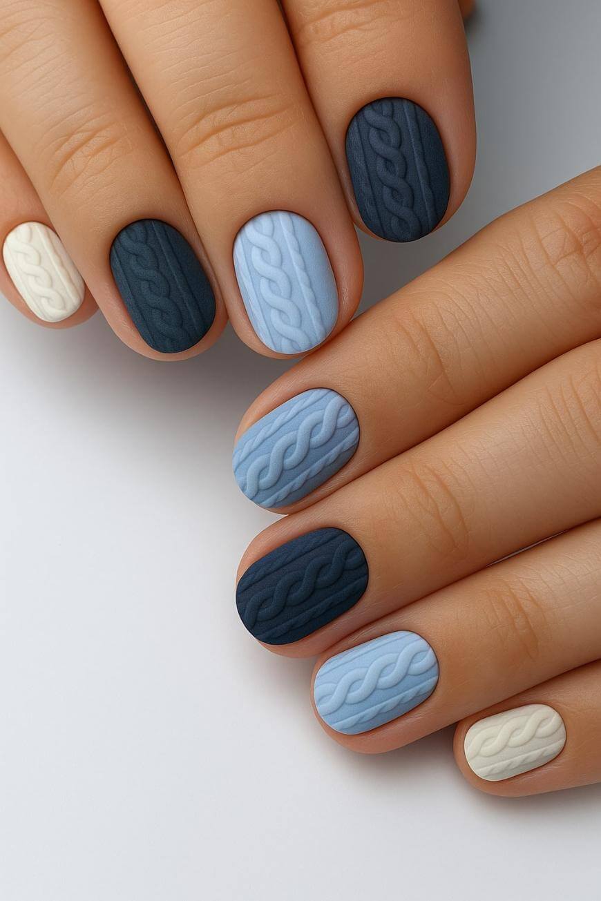 Matte Multi-Color Cable Knit — Sweater Nails