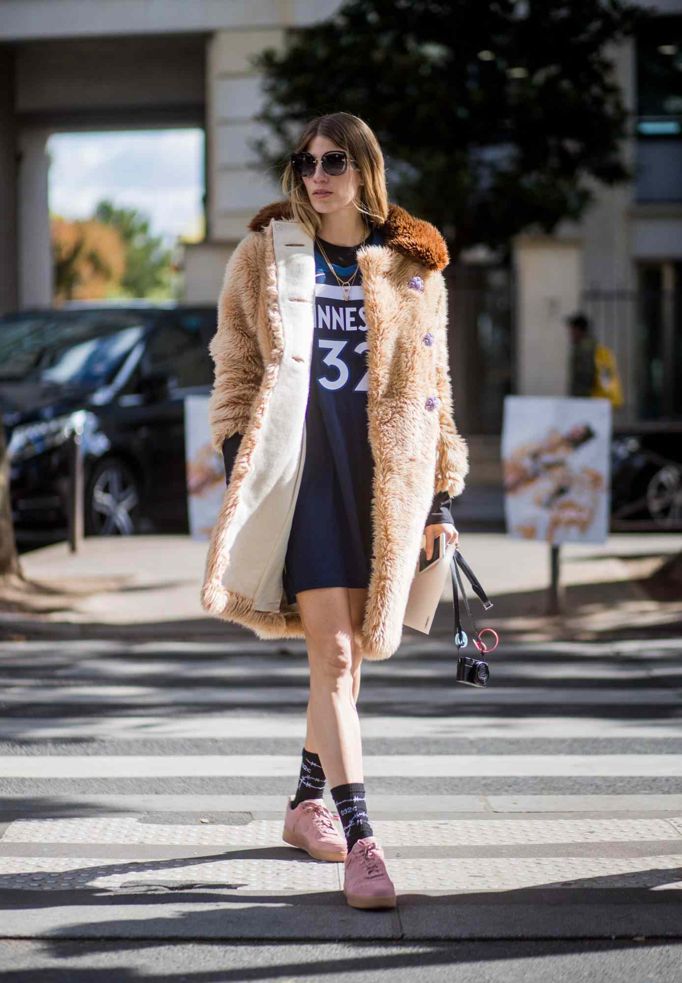 Faux Fur Coat Over T-Shirt Dress: Cozy and Stylish — Cold Weather Game Day Outfits