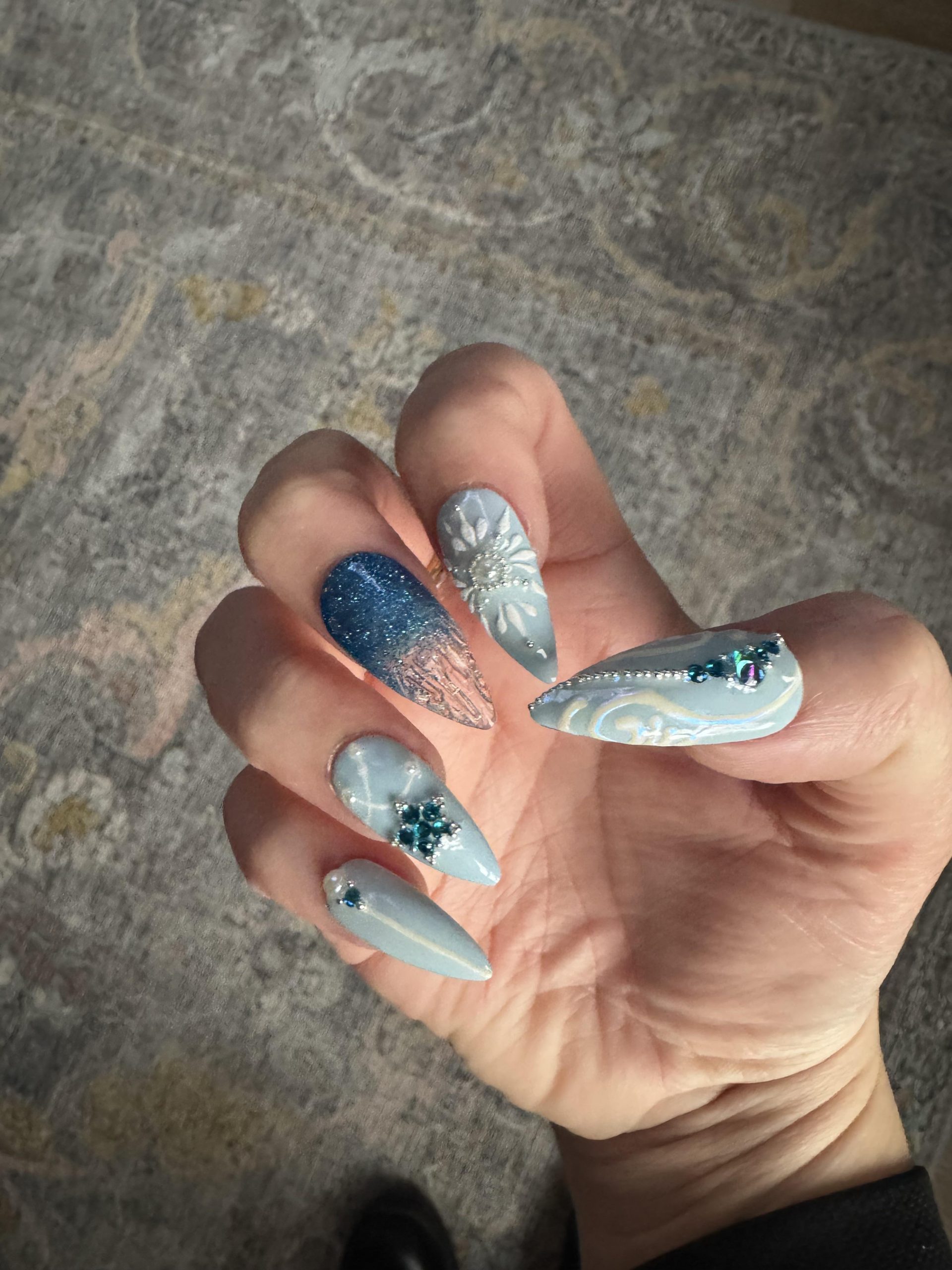 Smooth Application Some 3d Elements Visual Idea — Winter Stiletto Nails