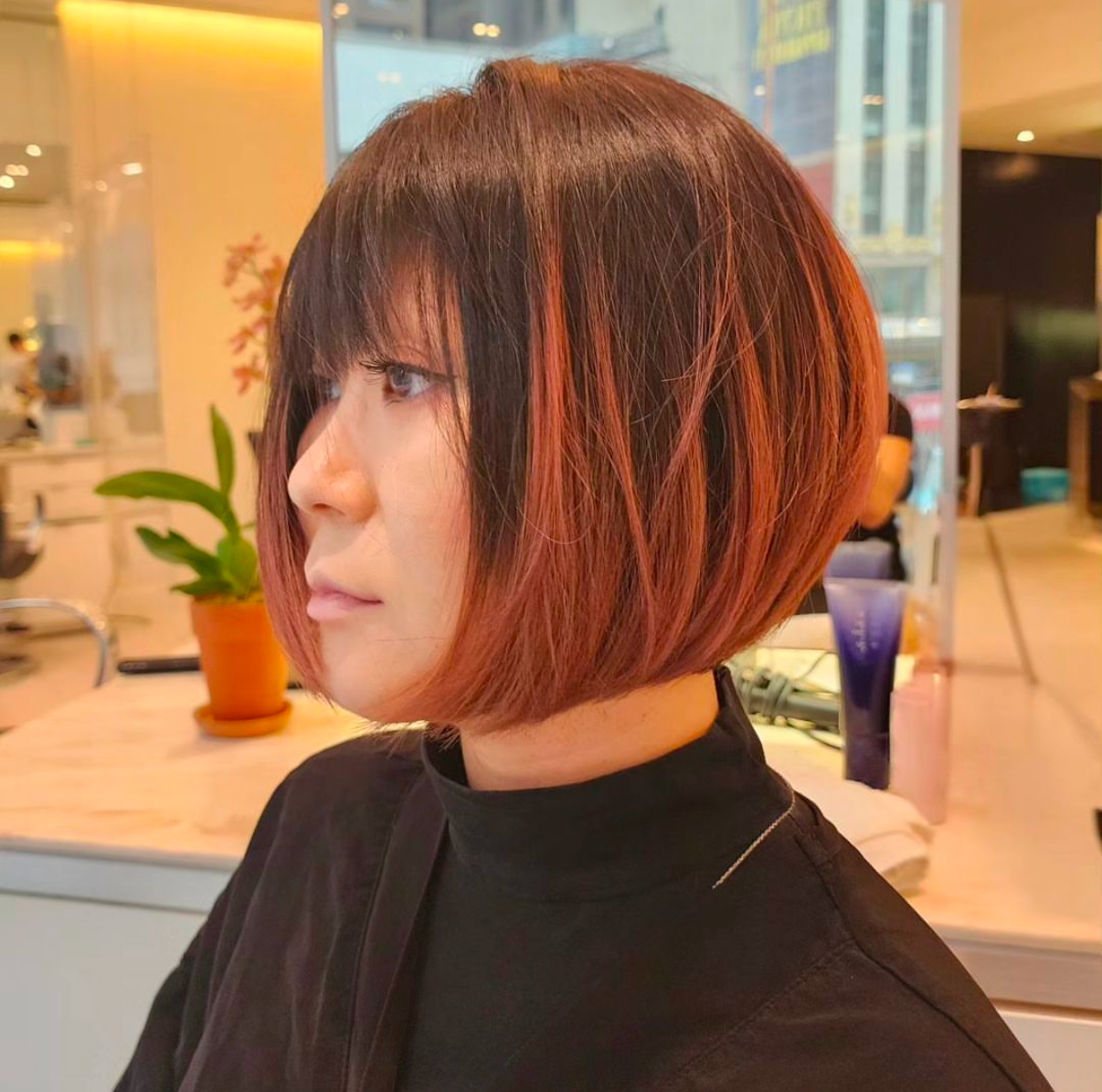 Sleek Bob with Pink-Orange Ombre — Winter Hair Colors for Short Hair
