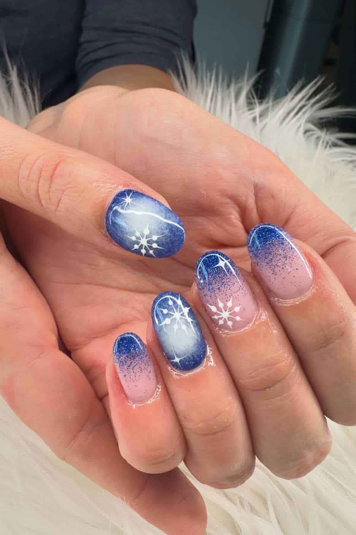 Blue to Pink Glitter Gradient Nails Blue to Pink Glitter Gradient Nails — Winter Nail Designs
