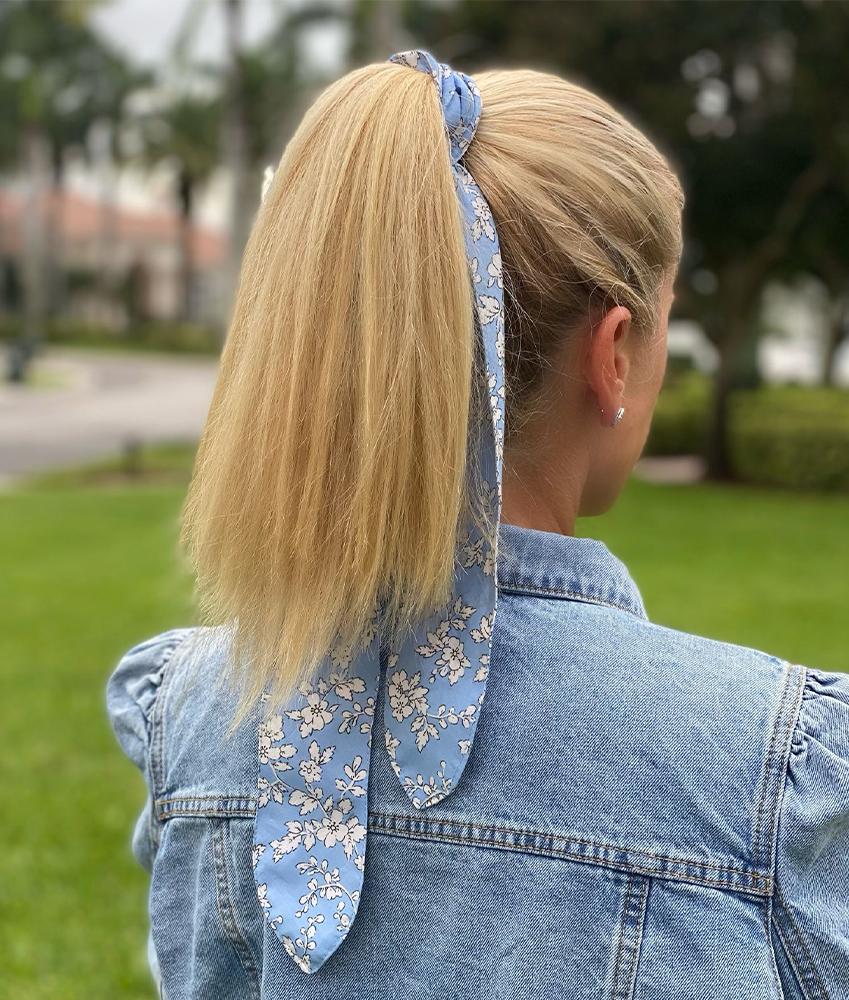High Ponytail with Floral Scarf High Ponytail with Floral Scarf — Winter Hairstyles with Scarf