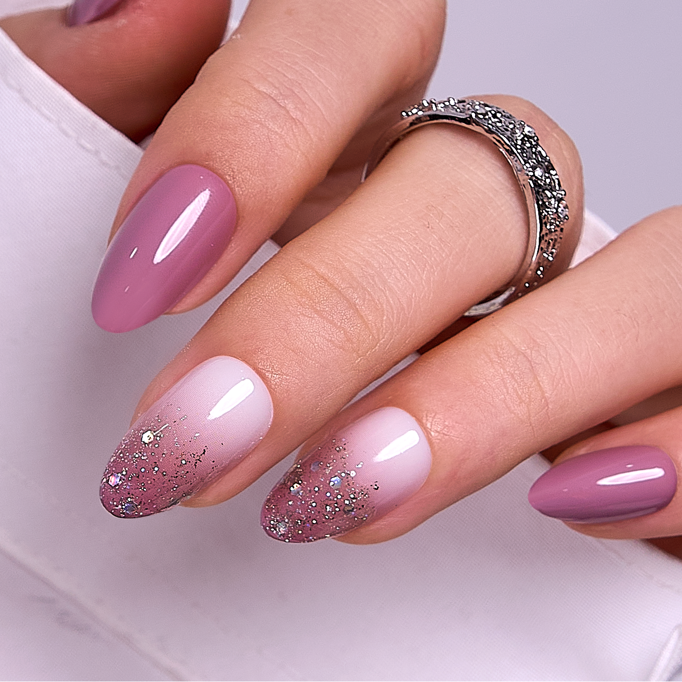 Glitter Visual Idea — Winter Almond Nails
