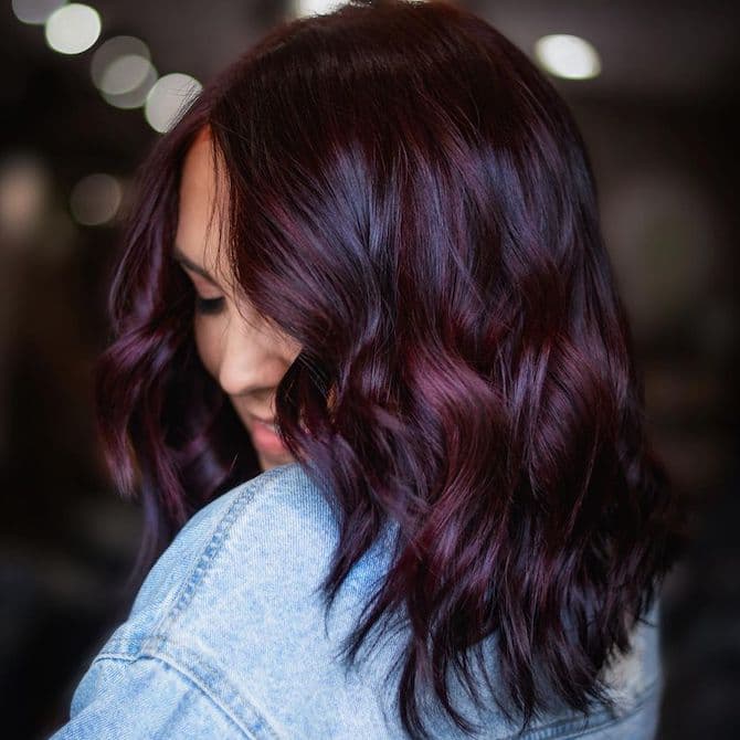 Deep Plum Brown All-Over Color Visual Idea — Winter Hair Colors