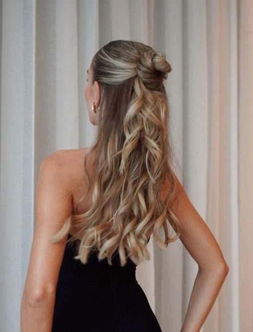 Half Up Twisted Bun With Loose Waves — Winter Date Night Hairstyles