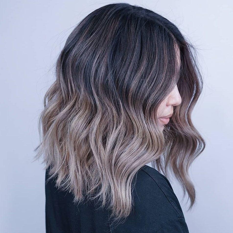 Mushroom Brown Lob With Ash Blonde Balayage Mushroom Brown Lob With Ash Blonde Balayage — Mushroom Brown Hair