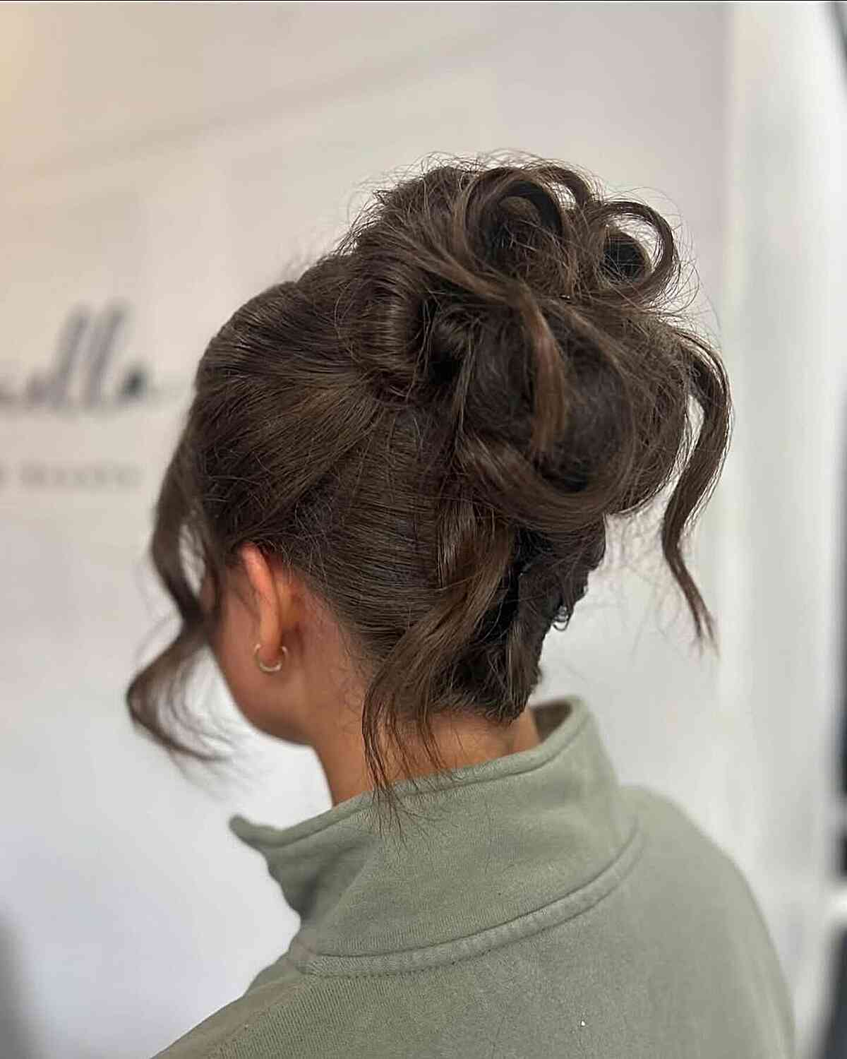 Dark Brown Messy Updo With Loose Tendrils — Easy Winter Hairstyles