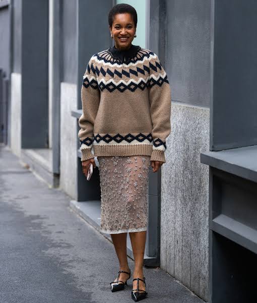 Fair Isle Knit Sweater with Embellished Skirt for Festive Charm Fair Isle Knit Sweater with Embellished Skirt for Festive Charm — London Winter Outfits