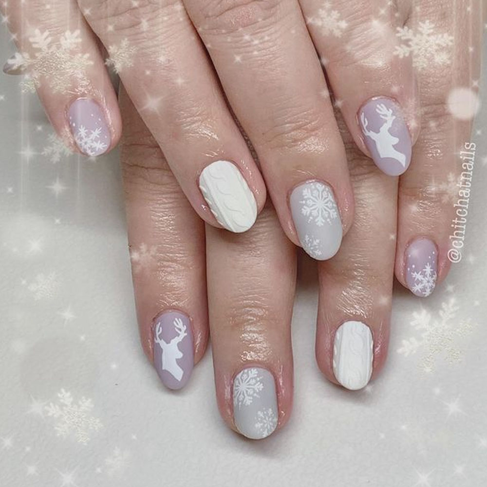 Clean Matte Finish Crisp White Details Visual Idea — Pastel Winter Nails
