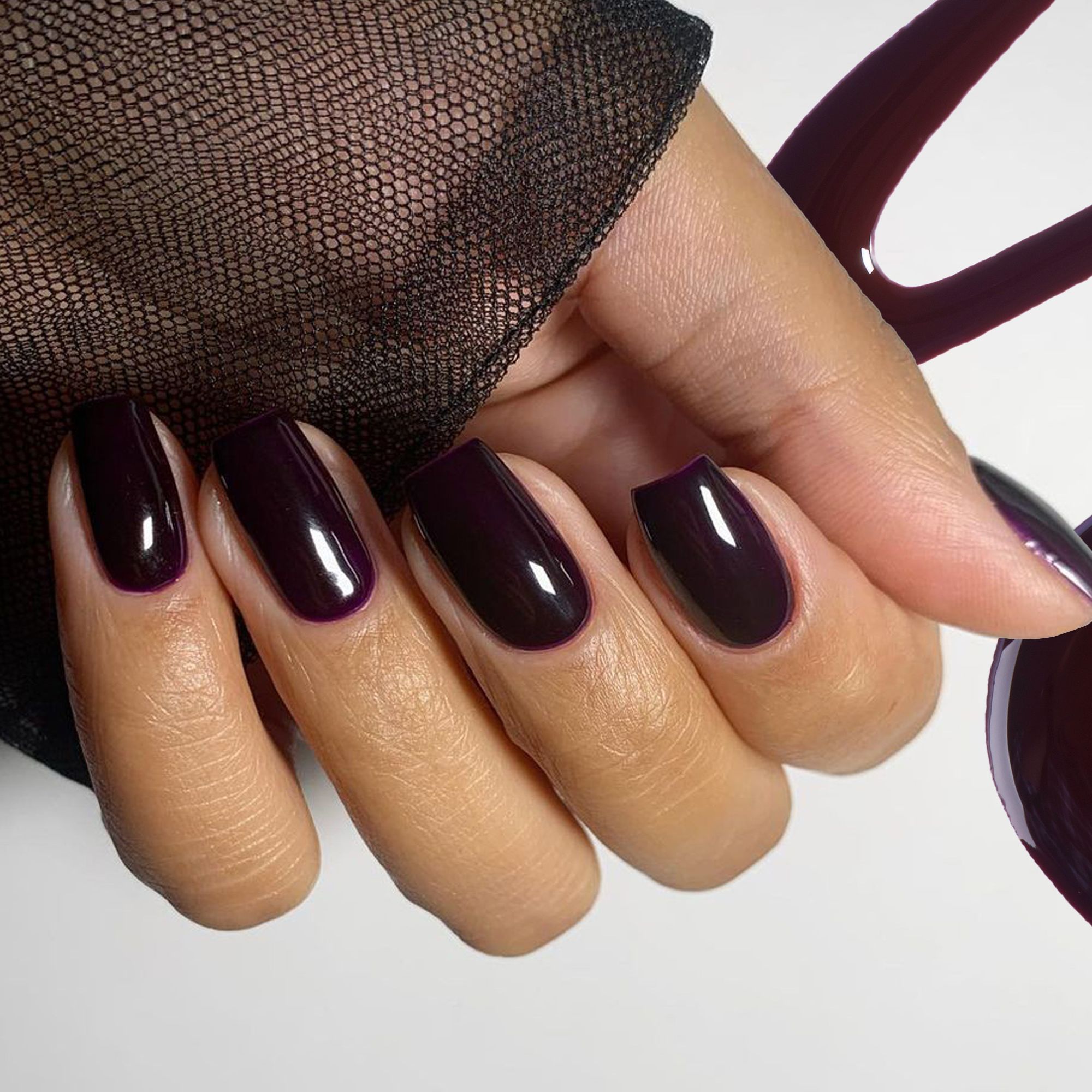 Glossy Deep Plum Coffin — Winter Gel Nail Colors