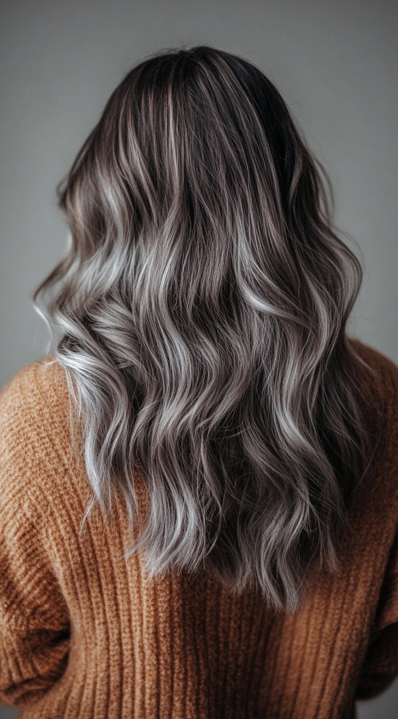 No Bangs Mid-Back Dark Ash With Ash Blonde Balayage No Bangs Mid-Back Dark Ash With Ash Blonde Balayage — Winter Balayage