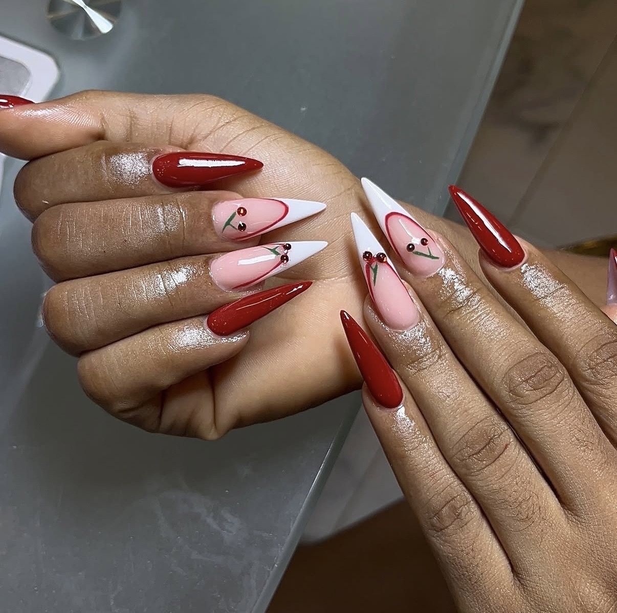 Clean Lines Even Polish Deep Red Oval Nails with Pink Undertones Clean Lines Even Polish Deep Red Oval Nails with Pink Undertones — Cherry Red Nails