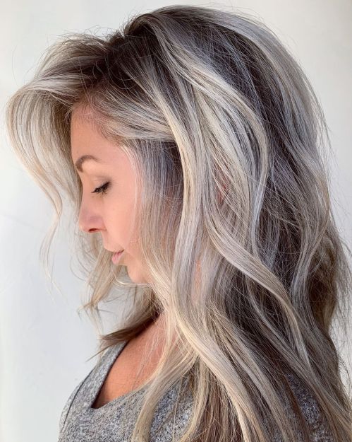 Collarbone Dark Base With Silver White Highlights Collarbone Dark Base With Silver White Highlights — Winter Hair Colors for Gray Hair