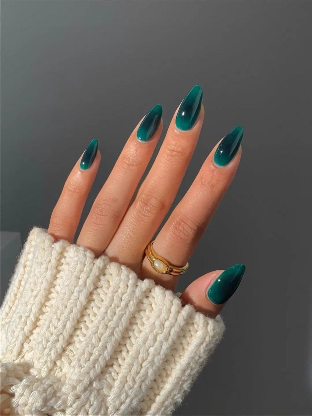 Deep Teal Jelly-Like Almond Nails Deep Teal Jelly-Like Almond Nails — Winter Nail Colors for Women Over 50