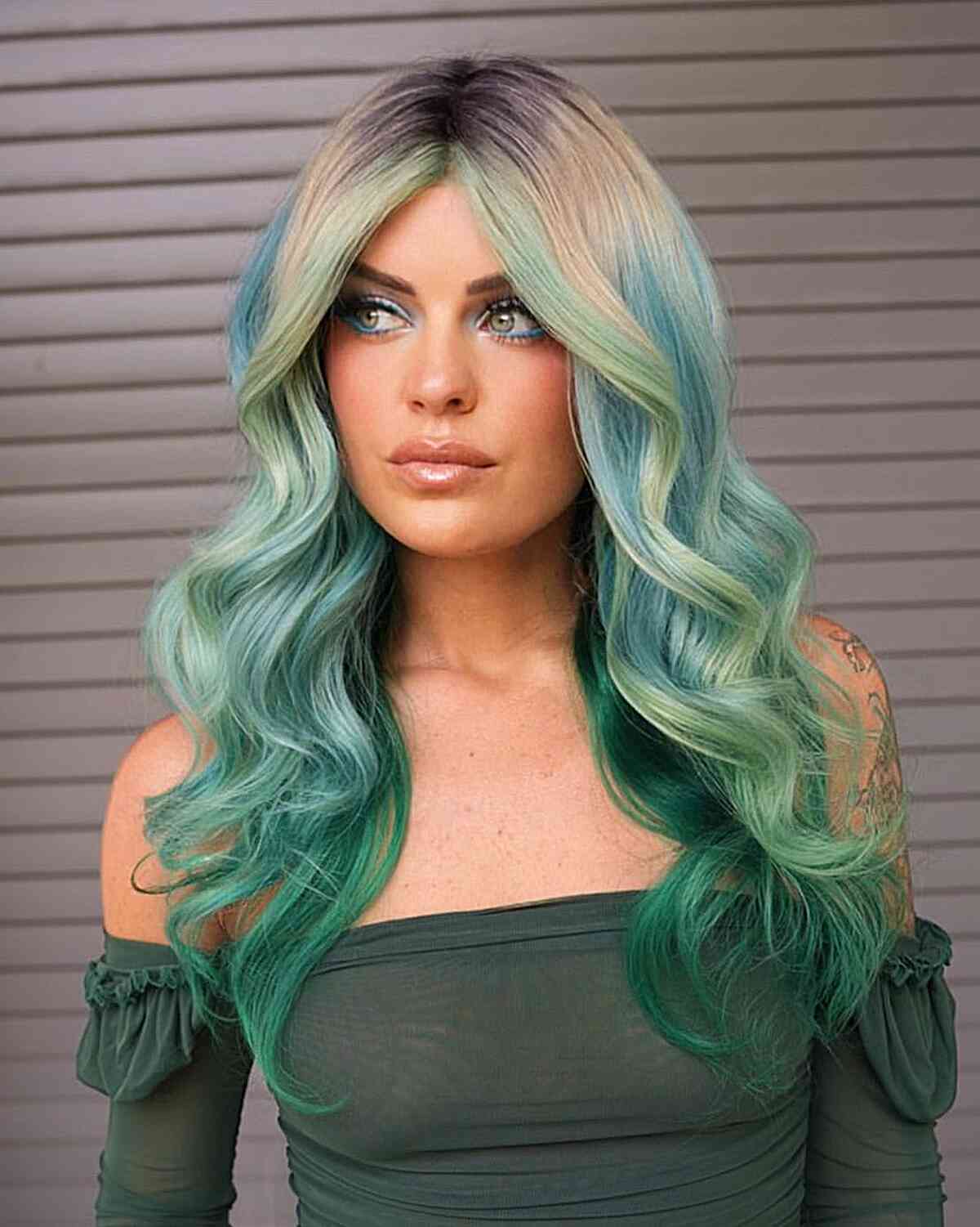 Blonde to Teal Ombre Blonde to Teal Ombre — Winter Hair Colors for Green Eyes
