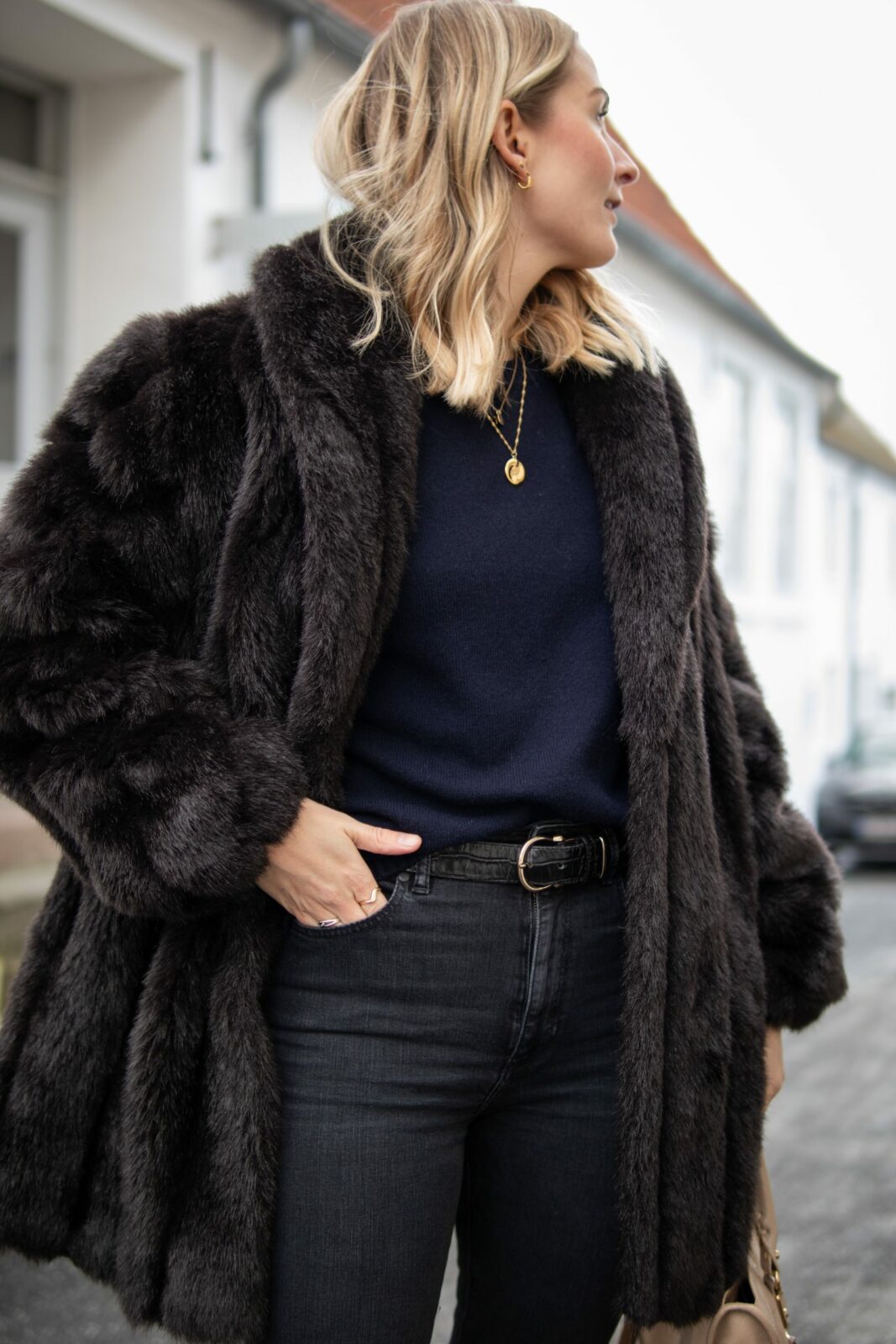 Faux Fur Coat for Dramatic Winter Texture — Winter Capsule Wardrobe
