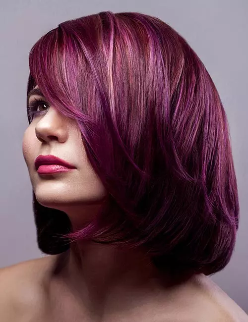 Chin Plum Bob With Lighter Highlights — Plum Hair Color