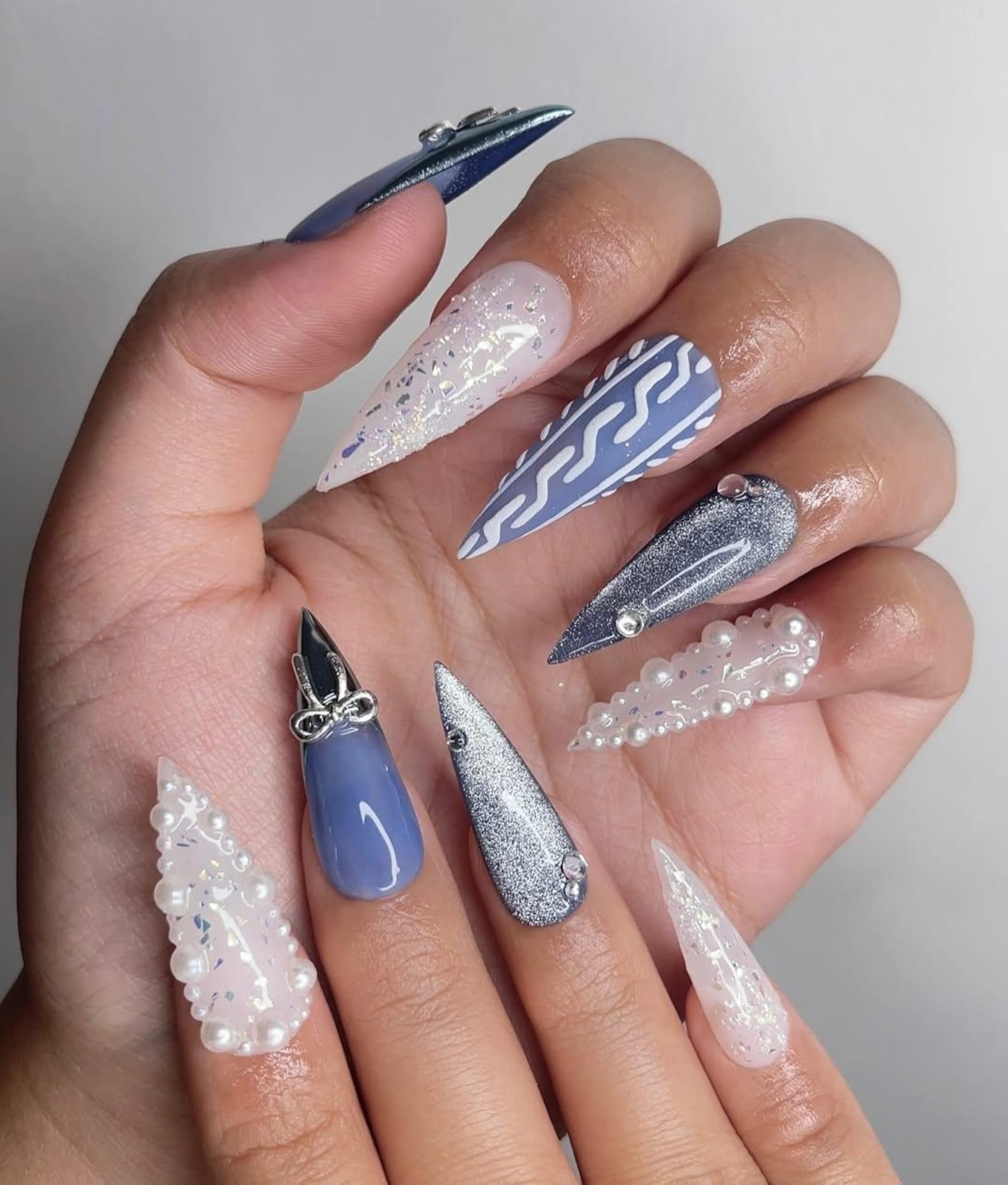 Glossy Matte Glitter Chrome Visual Idea — Winter Stiletto Nails