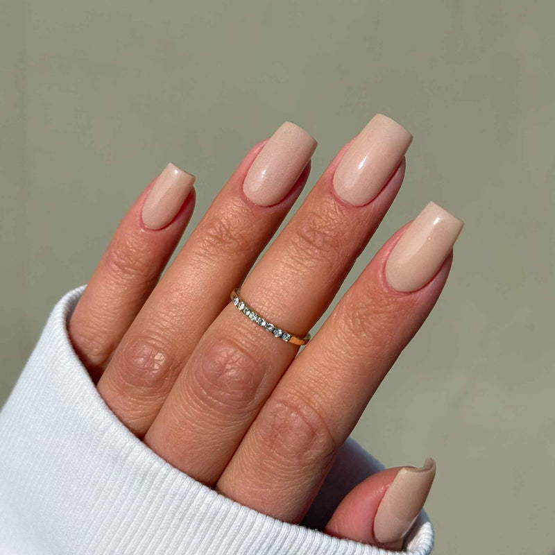 Solid Medium Beige Short Squares — Neutral Nail Colors