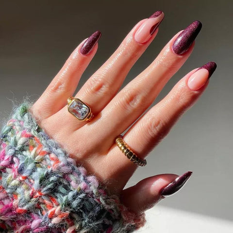 Burgundy Glitter French Tip Almond Nails Burgundy Glitter French Tip Almond Nails — Dark Winter Nails