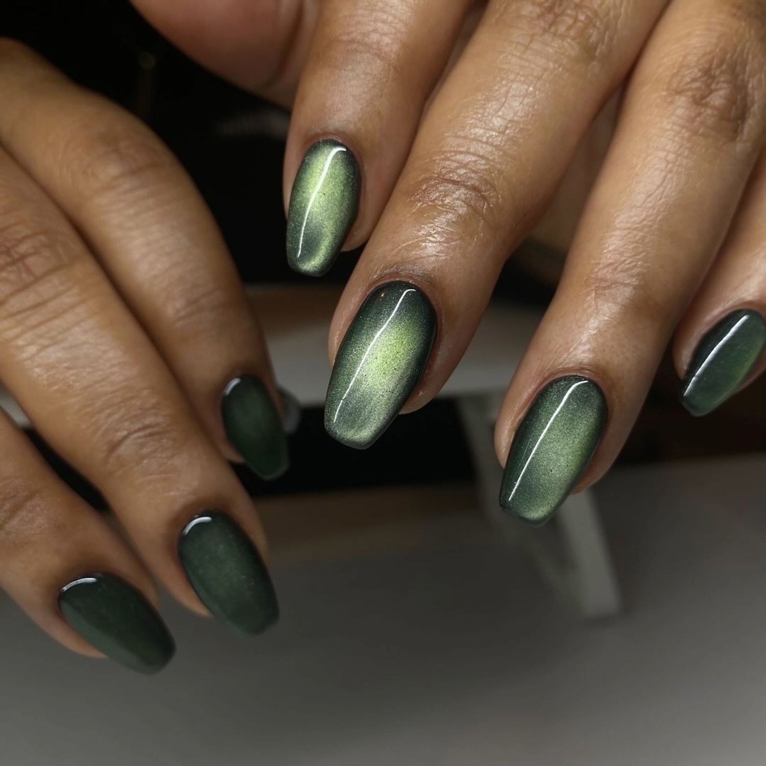 Forest Green Cat Eye Short Coffin Forest Green Cat Eye Short Coffin — Velvet Nails