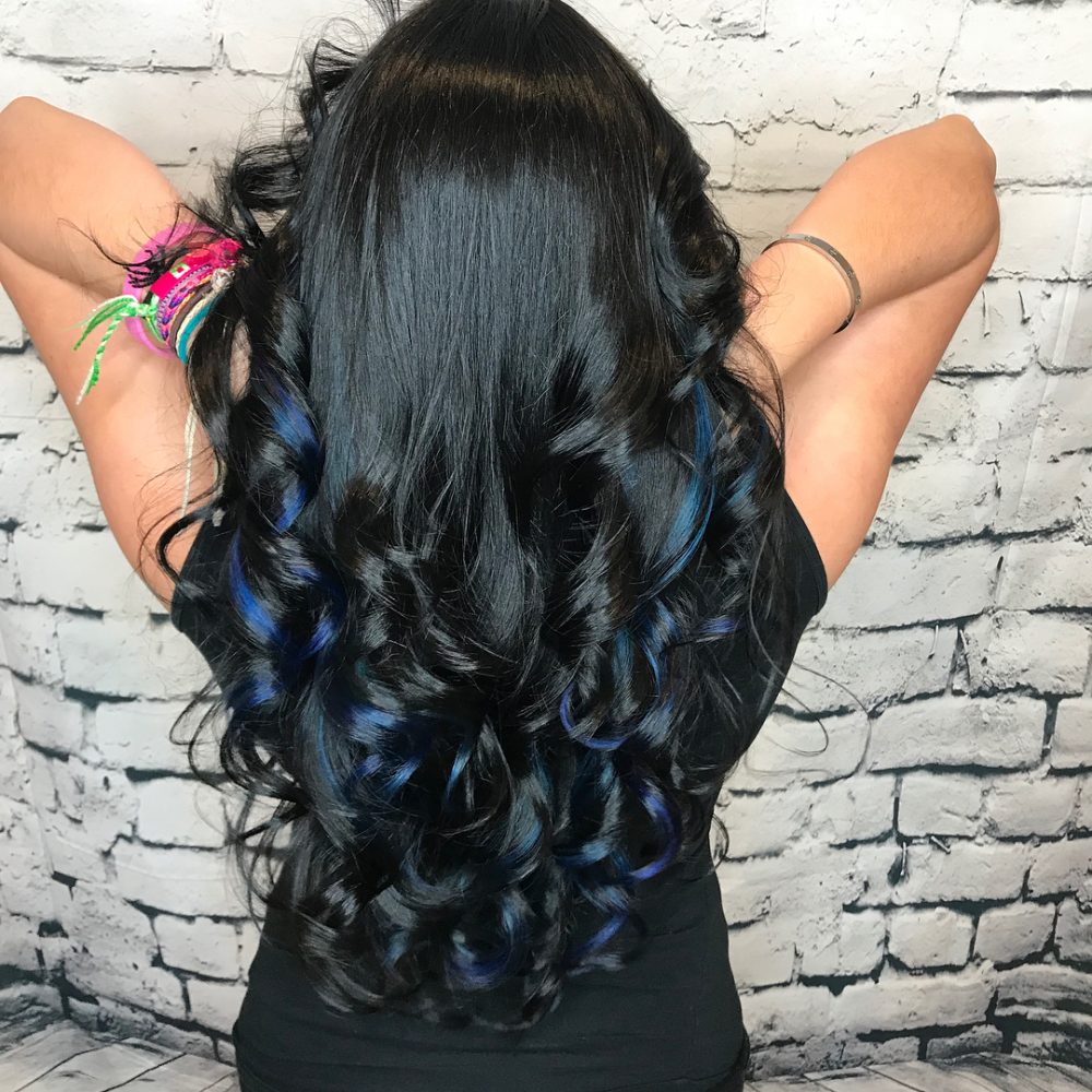 Black Hair With Distinct Blue Streaks — Blue Black Hair