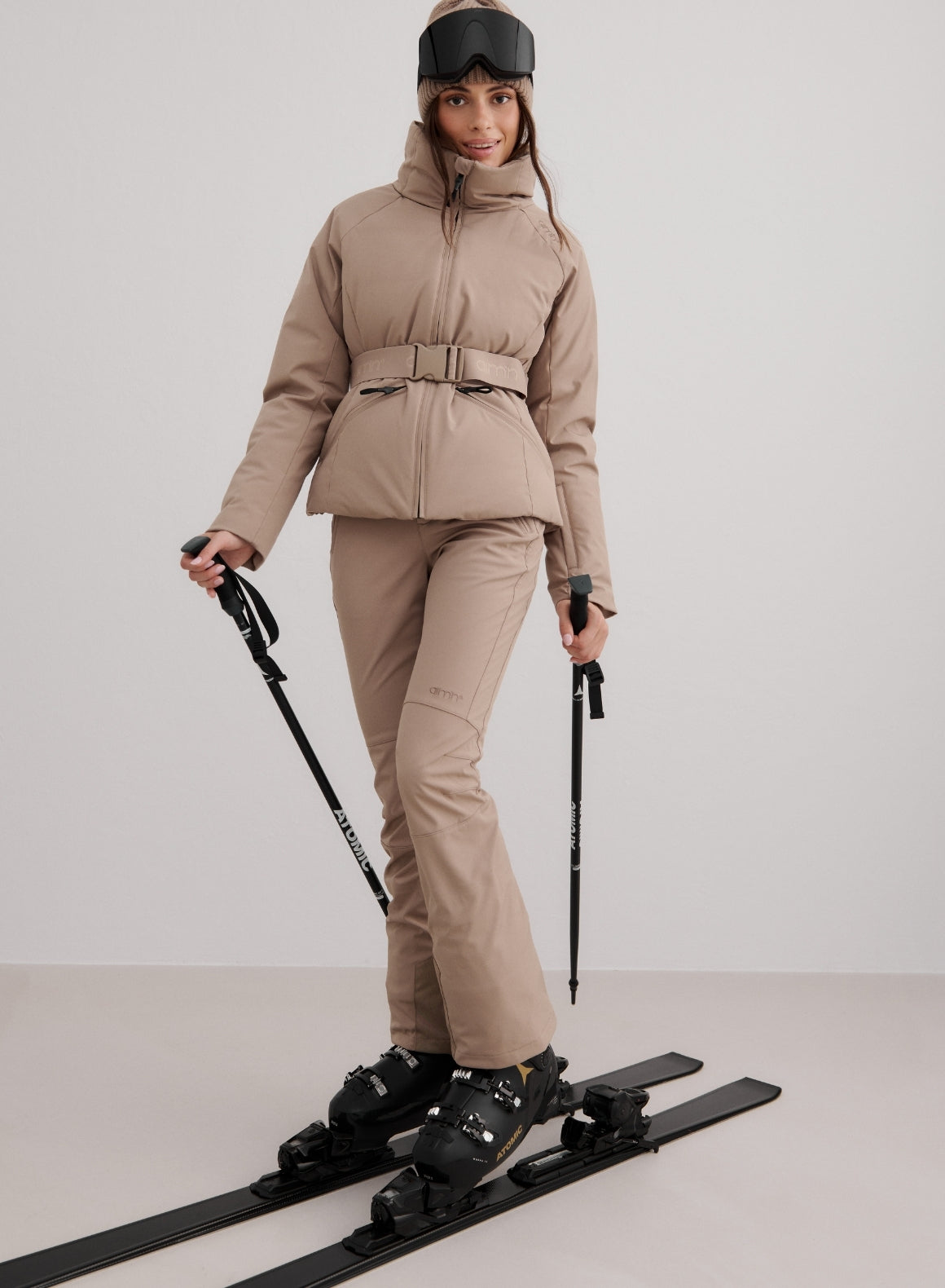 Monochromatic Beige Ski Suit for Winter Sports — Winter Hiking Outfits