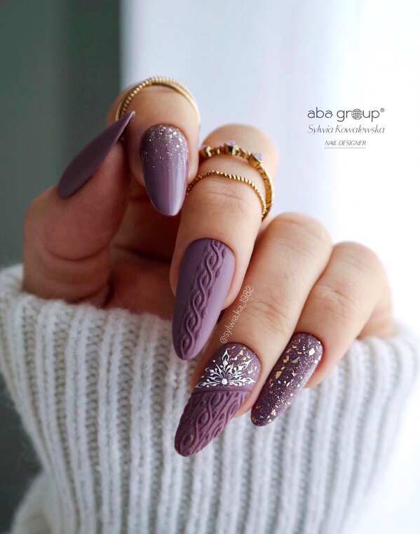 Whimsical Purple Braided Knit — Sweater Nails