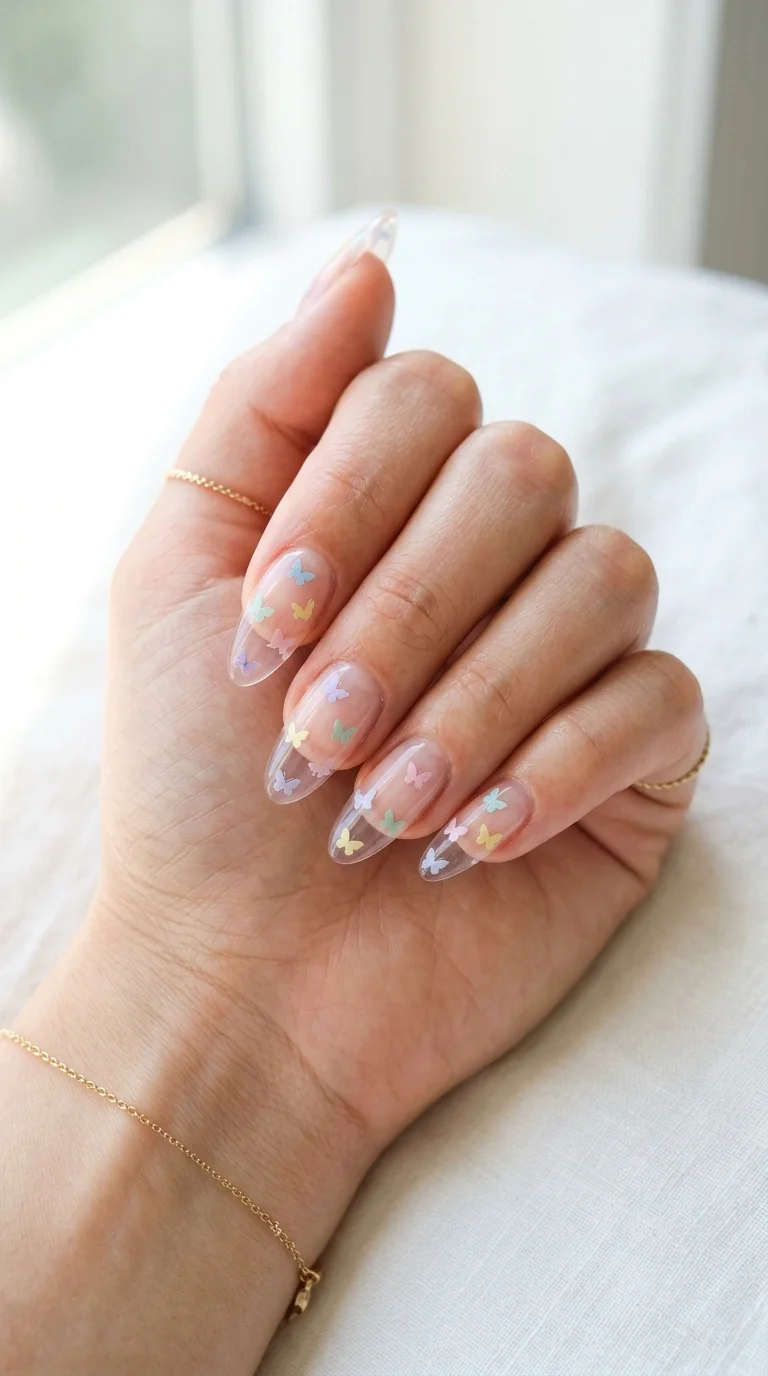 Clear Pastel Butterfly Stiletto Nails Clear Pastel Butterfly Stiletto Nails — Classy Simple Nail Designs