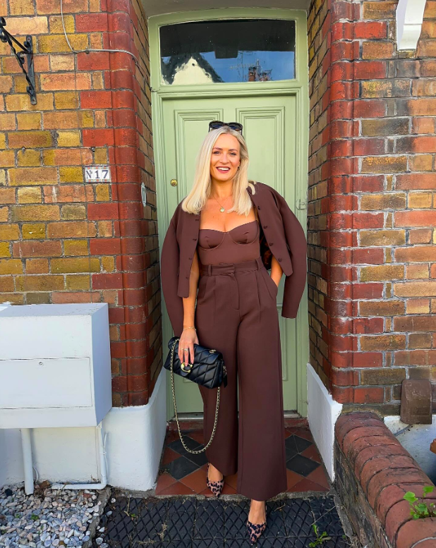 Rich Brown Structured Suit with Bustier and Leopard Heels Rich Brown Structured Suit with Bustier and Leopard Heels — Chocolate Brown Outfits