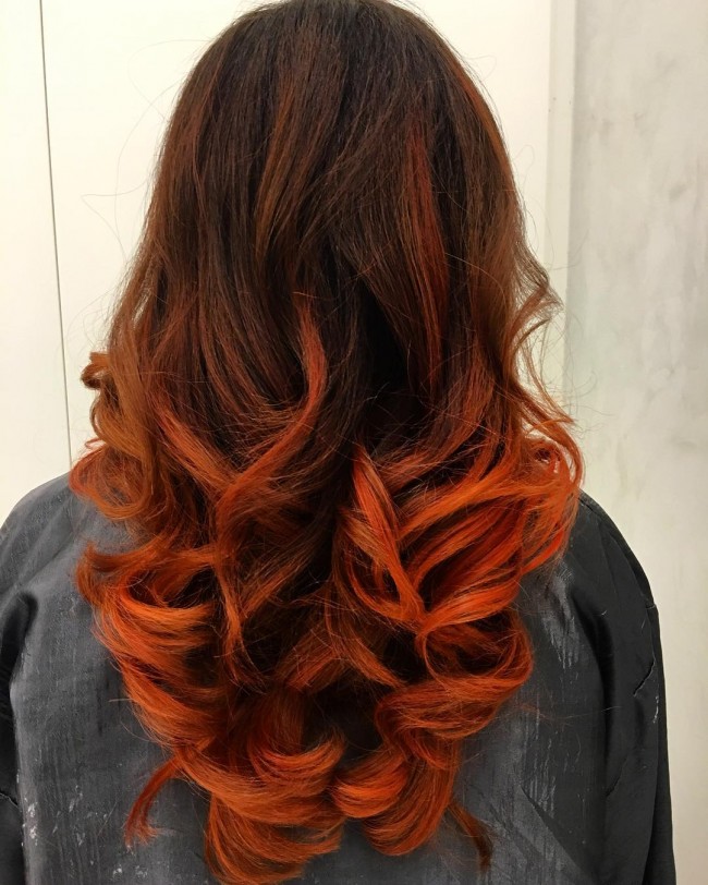 Ombre Orange-Red Ends on Dark Base Ombre Orange-Red Ends on Dark Base — Winter Red Hair Colors