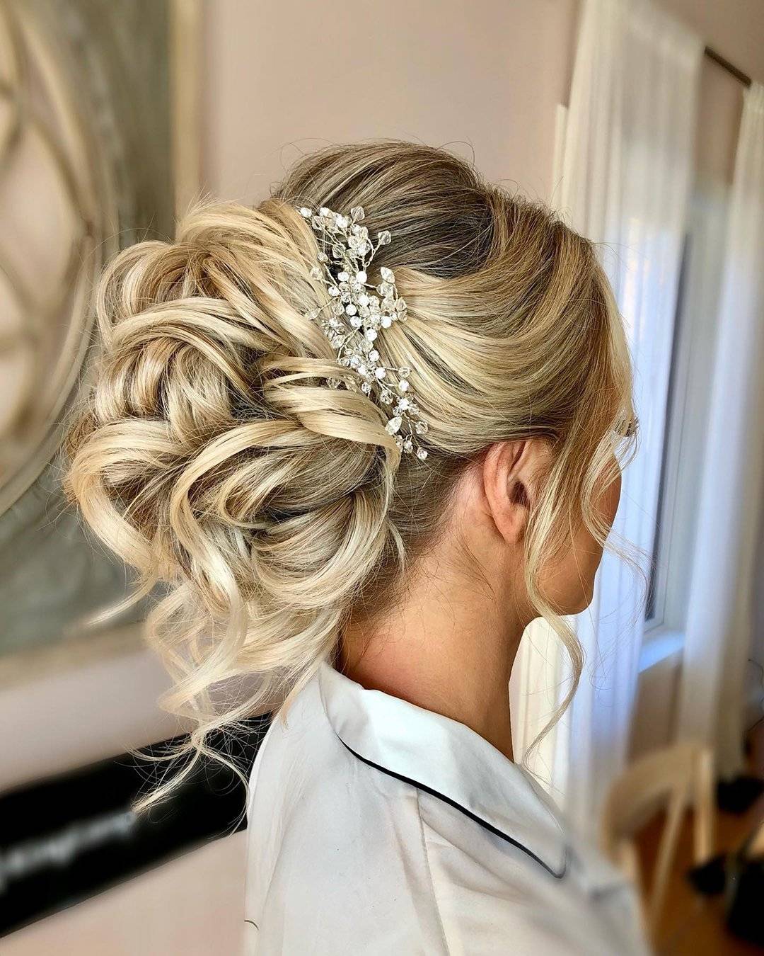 Ash Blonde Updo With Crystal Accessory — Winter Formal Hairstyles
