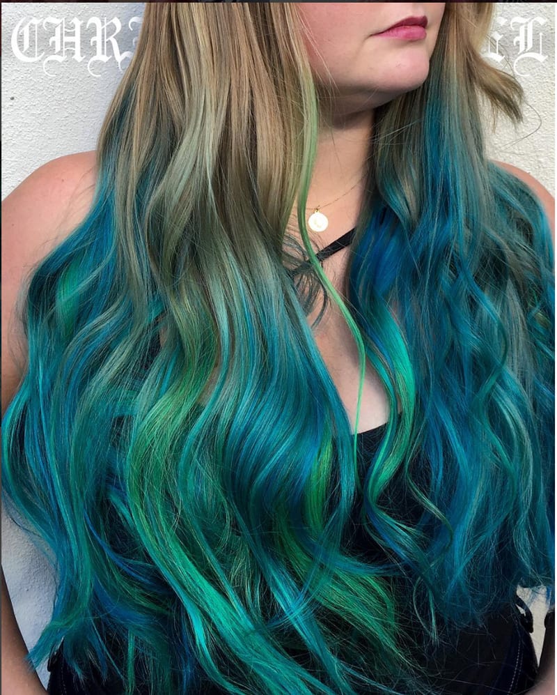 Blonde To Teal Green Ombre Blonde To Teal Green Ombre — Winter Ombre Hair