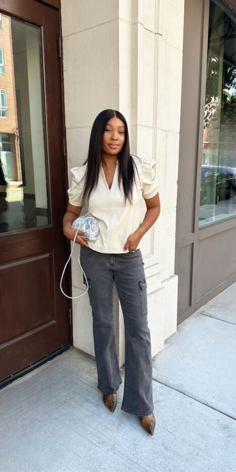 Puff-Sleeve Top with Cargo Pants: Modern Fall Casual — Fall to Winter Outfits