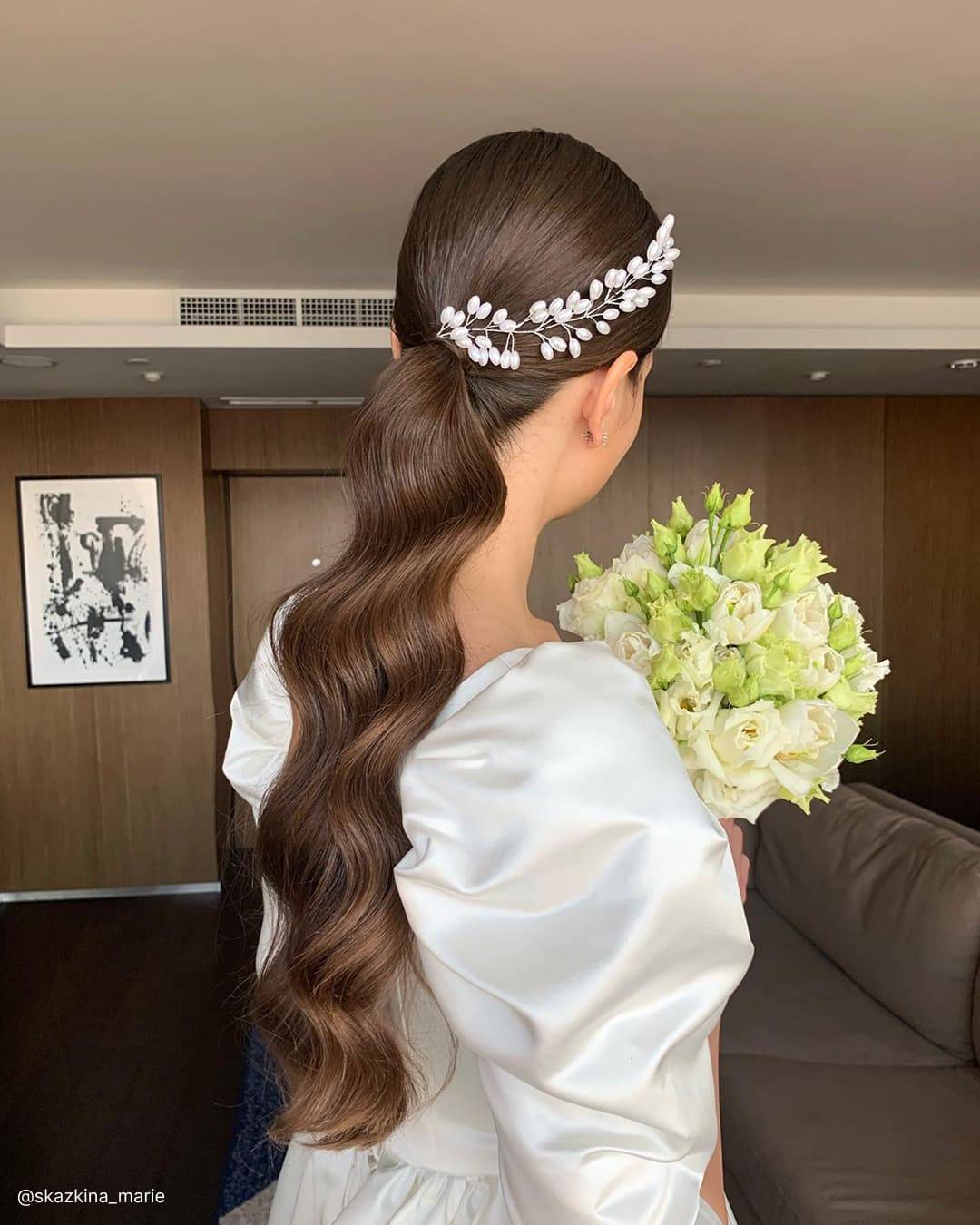 Low Ponytail with Pearl Accessory Low Ponytail with Pearl Accessory — Winter Ponytail Hairstyles