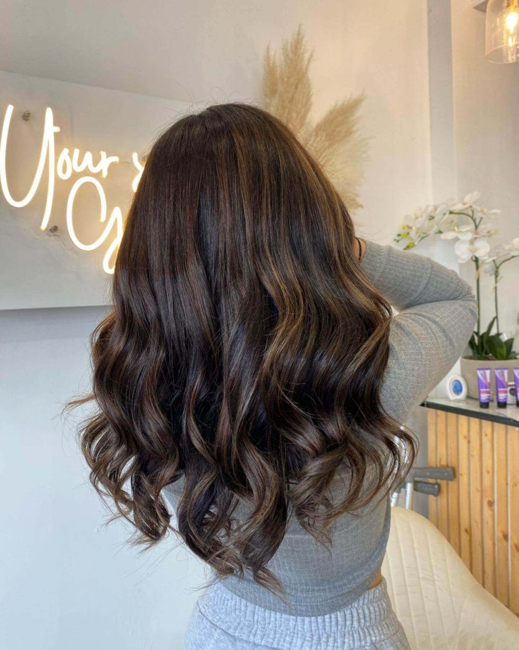 Mid-Back Dark With Caramel Balayage Mid-Back Dark With Caramel Balayage — Winter Balayage