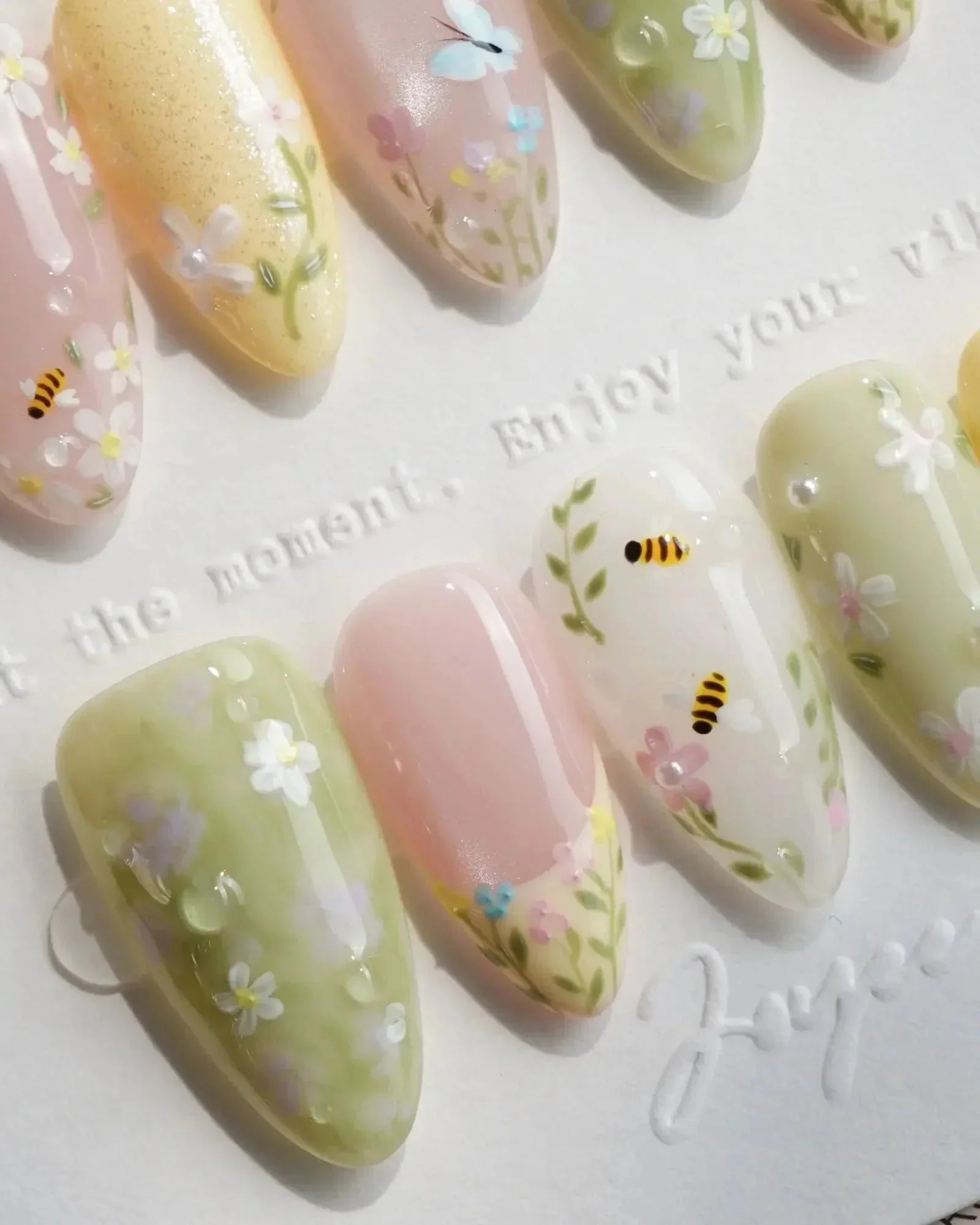 Medium Almond Floral Bee Butterfly Nails Medium Almond Floral Bee Butterfly Nails — Almond Nail Designs