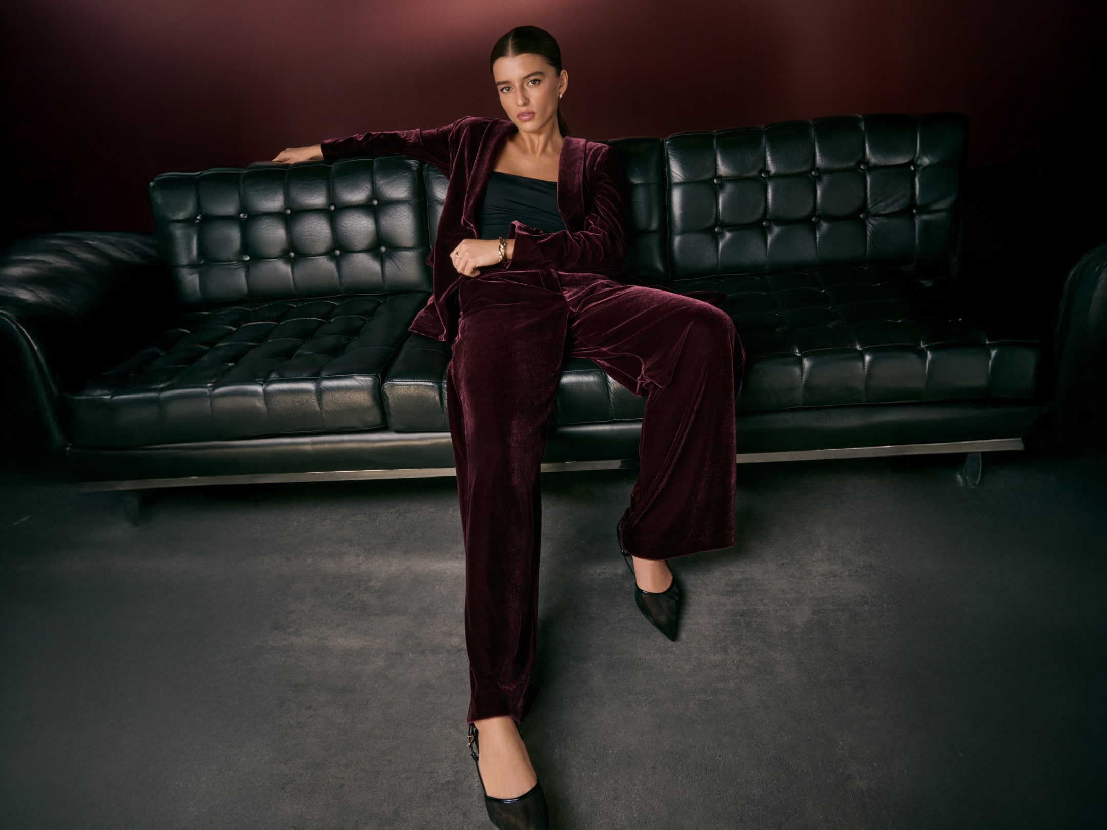 Deep Burgundy Velvet Suit: Luxurious Texture for a Winter Party — Winter Party Outfits