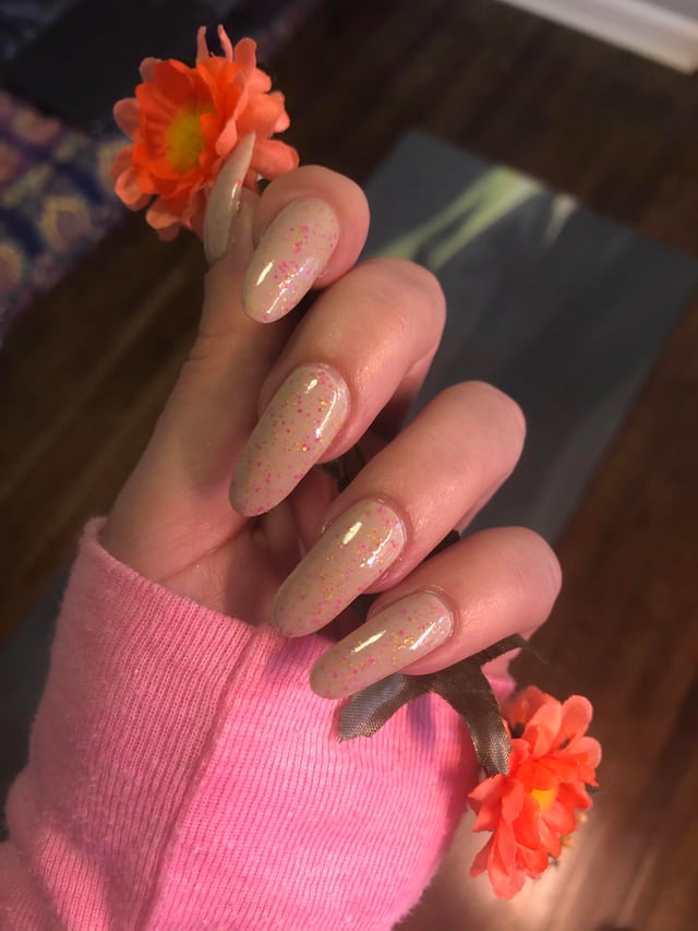Medium Almond Snowflake and Stripes — Winter to Spring Transition Nails