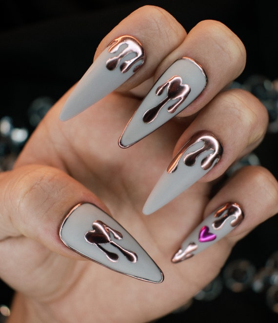 Matte Metallic Visual Idea — Winter Stiletto Nails