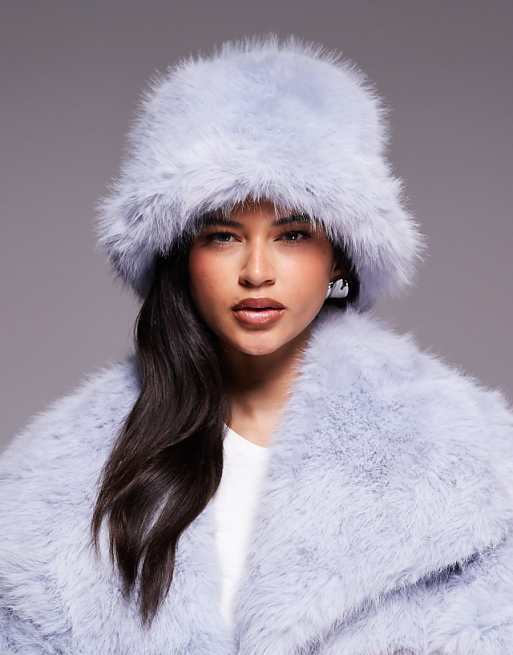 Light Blue Faux Fur Hat and Coat Ensemble — Fur Hat Outfits