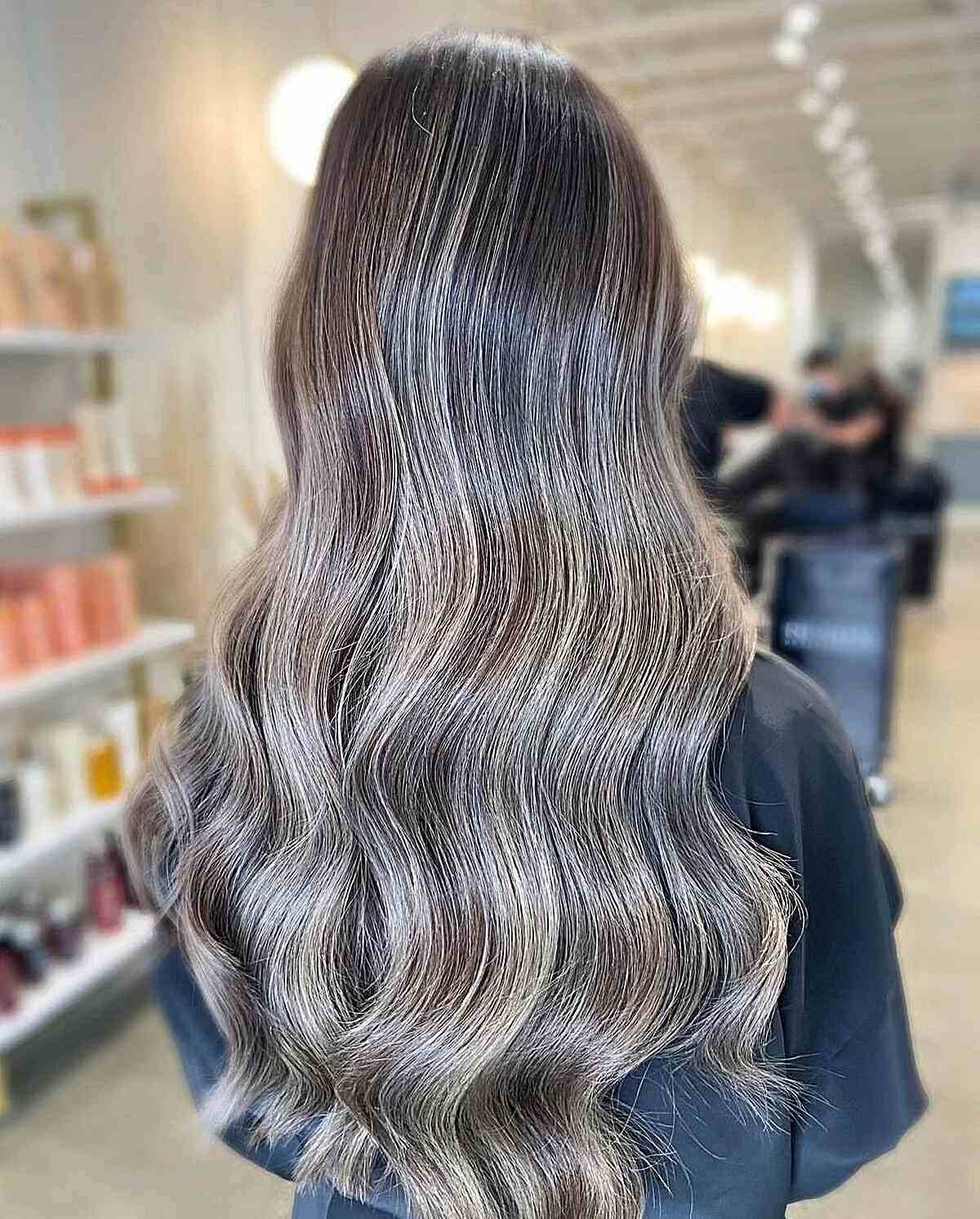 Long Layers Back View, Dark Gray Contrast Long Layers Back View, Dark Gray Contrast — Gray Blending Highlights